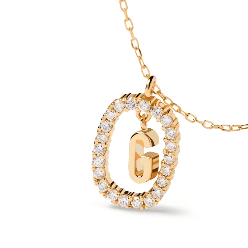 Main Image 7 of 1/4 CT. T.W. Lab-Grown Diamond Open Frame "G" Initial Pendant in 14K Gold - 19.5"