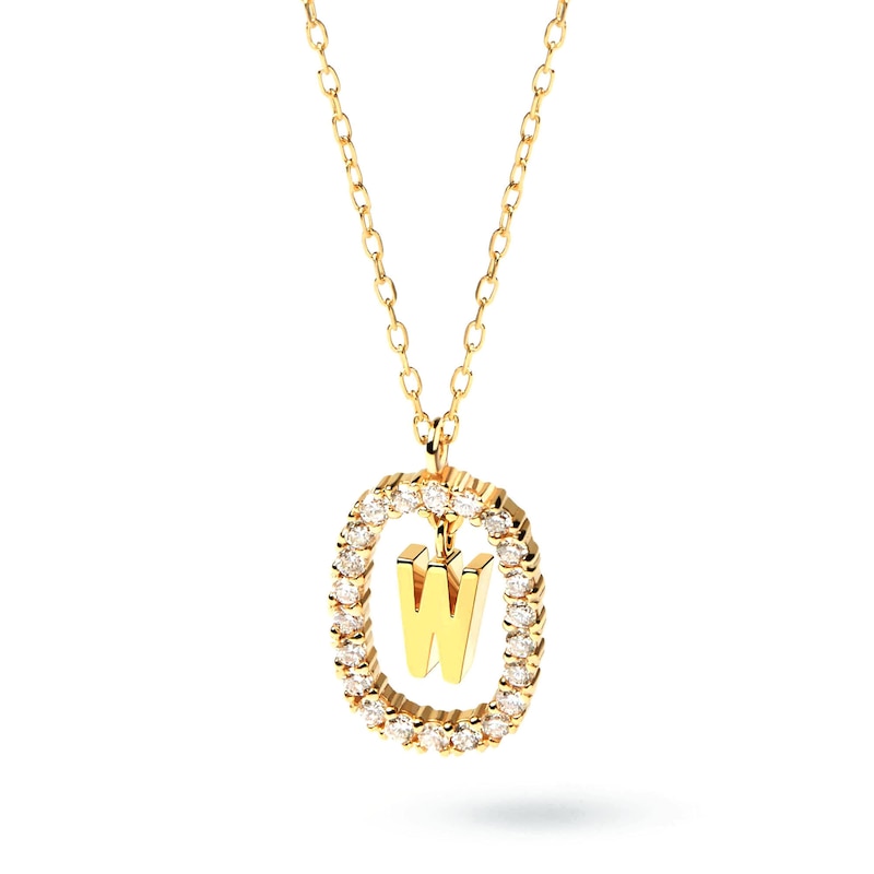 Main Image 1 of 1/4 CT. T.W. Lab-Grown Diamond Open Frame "W" Initial Pendant in 14K Gold - 19.5"
