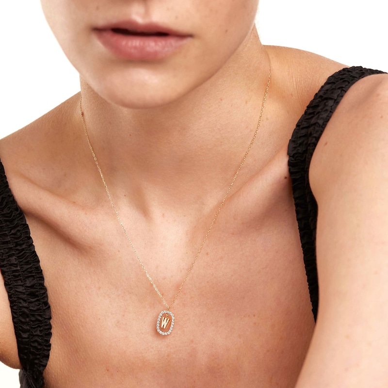 Main Image 2 of 1/4 CT. T.W. Lab-Grown Diamond Open Frame "W" Initial Pendant in 14K Gold - 19.5"