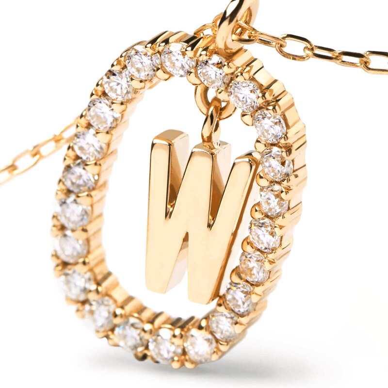Main Image 4 of 1/4 CT. T.W. Lab-Grown Diamond Open Frame "W" Initial Pendant in 14K Gold - 19.5"