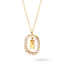 1/4 CT. T.W. Lab-Grown Diamond Open Frame "N" Initial Pendant in 14K Gold - 19.5"