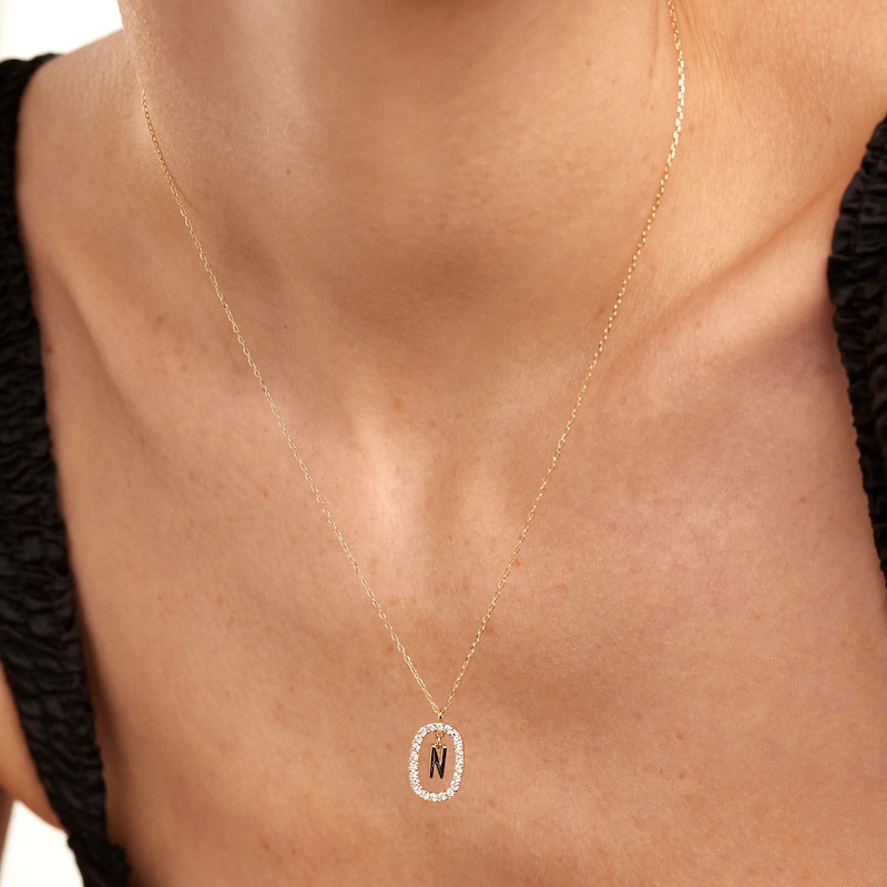 Main Image 2 of 1/4 CT. T.W. Lab-Grown Diamond Open Frame "N" Initial Pendant in 14K Gold - 19.5"