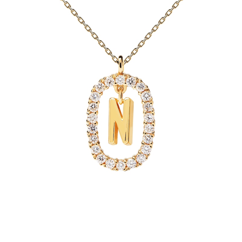 Main Image 3 of 1/4 CT. T.W. Lab-Grown Diamond Open Frame "N" Initial Pendant in 14K Gold - 19.5"