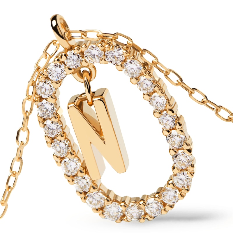 Main Image 4 of 1/4 CT. T.W. Lab-Grown Diamond Open Frame "N" Initial Pendant in 14K Gold - 19.5"