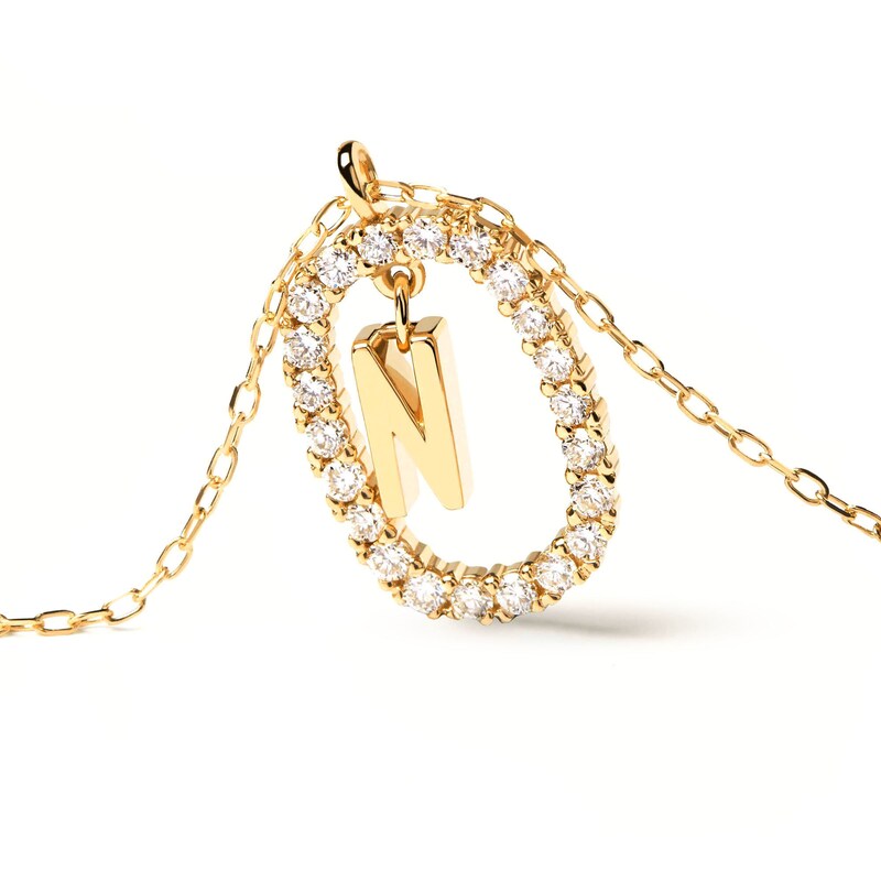 Main Image 6 of 1/4 CT. T.W. Lab-Grown Diamond Open Frame "N" Initial Pendant in 14K Gold - 19.5"