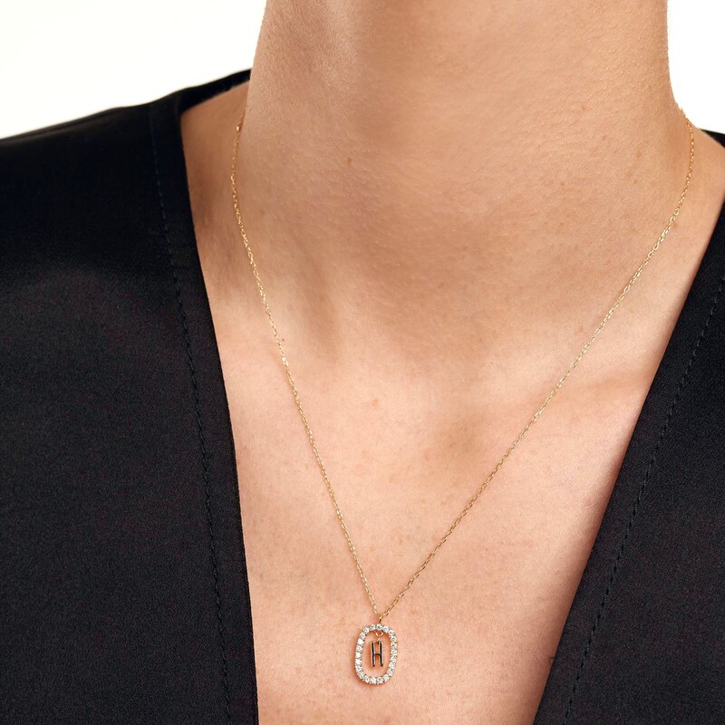 Main Image 4 of 1/4 CT. T.W. Lab-Grown Diamond Open Frame "H" Initial Pendant in 14K Gold - 19.5"