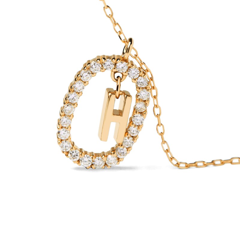 Main Image 5 of 1/4 CT. T.W. Lab-Grown Diamond Open Frame "H" Initial Pendant in 14K Gold - 19.5"