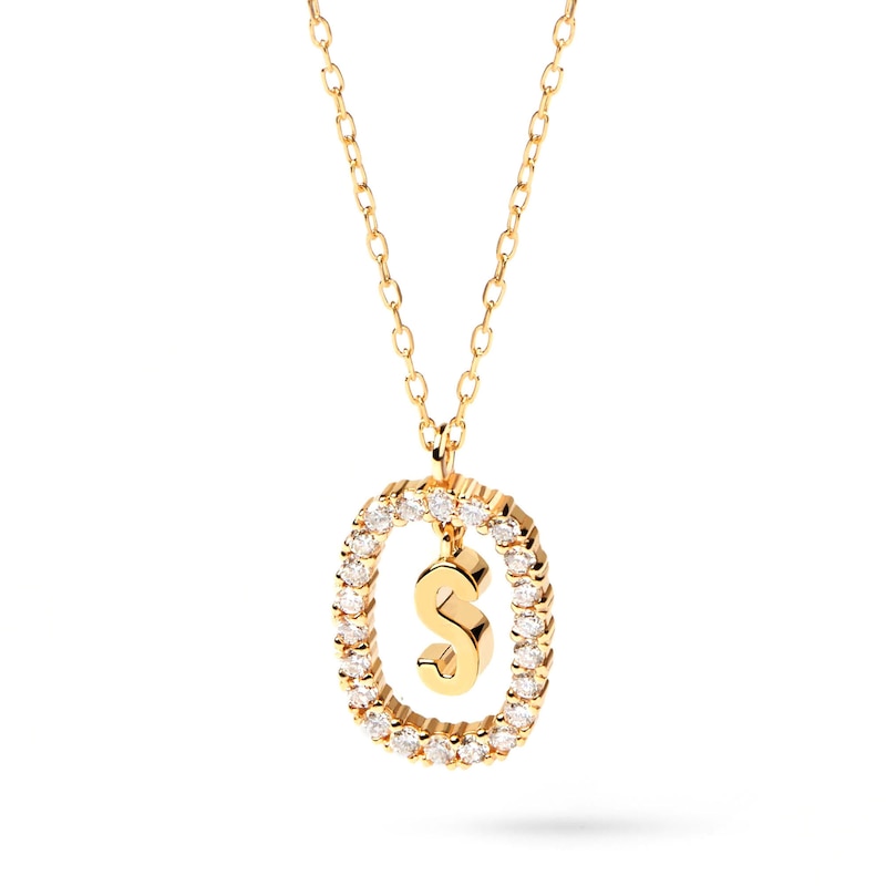 Main Image 1 of 1/4 CT. T.W. Lab-Grown Diamond Open Frame "S" Initial Pendant in 14K Gold - 19.5"