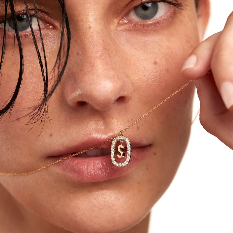 Main Image 2 of 1/4 CT. T.W. Lab-Grown Diamond Open Frame "S" Initial Pendant in 14K Gold - 19.5"