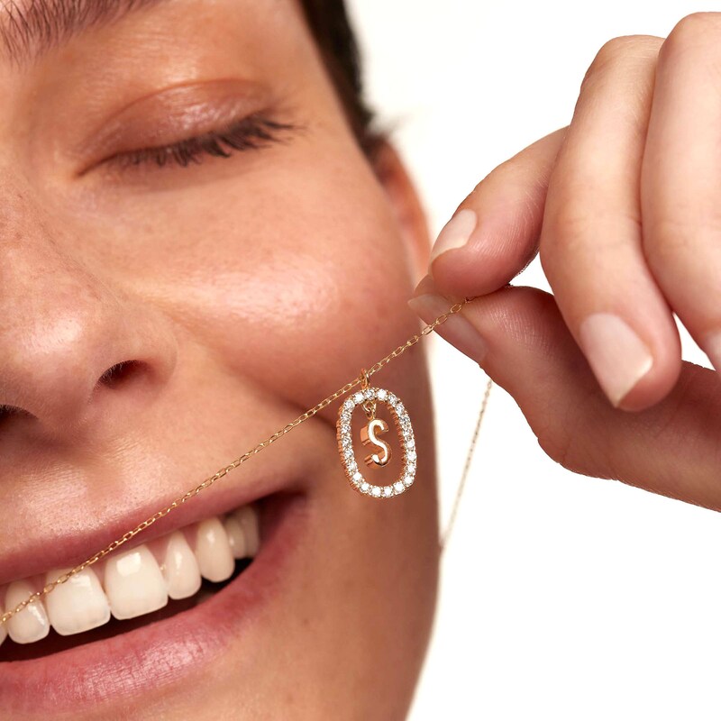 Main Image 6 of 1/4 CT. T.W. Lab-Grown Diamond Open Frame "S" Initial Pendant in 14K Gold - 19.5"