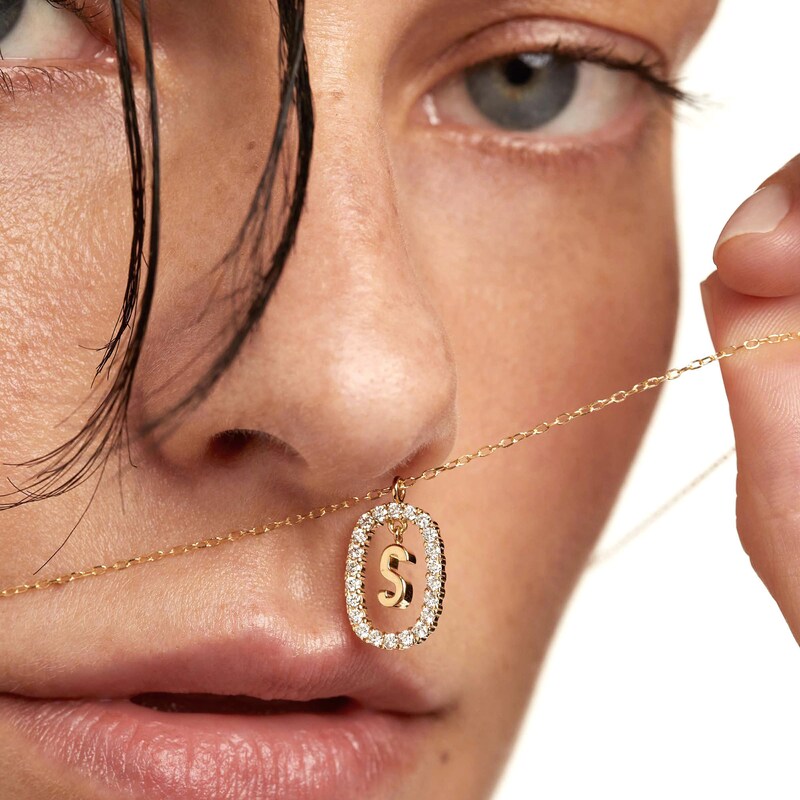 Main Image 8 of 1/4 CT. T.W. Lab-Grown Diamond Open Frame "S" Initial Pendant in 14K Gold - 19.5"