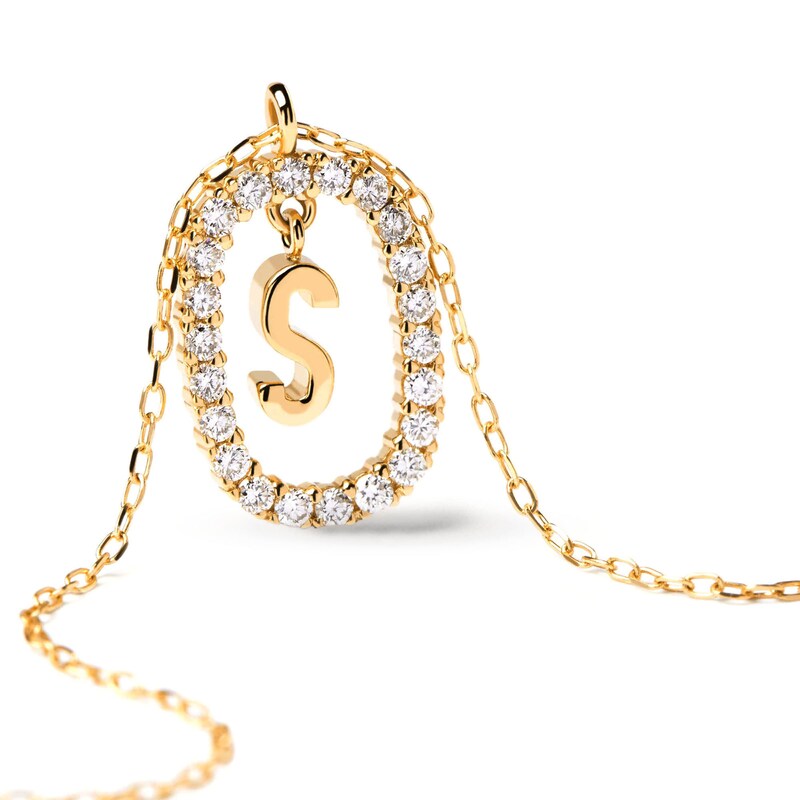 Main Image 10 of 1/4 CT. T.W. Lab-Grown Diamond Open Frame "S" Initial Pendant in 14K Gold - 19.5"