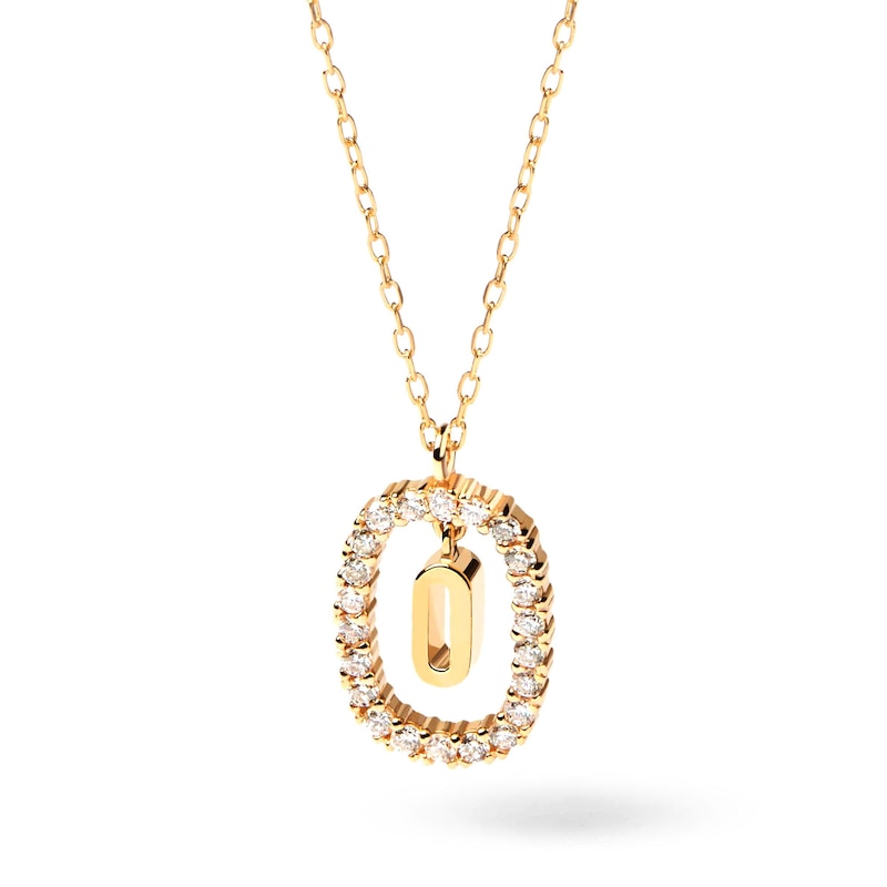 Main Image 1 of 1/4 CT. T.W. Lab-Grown Diamond Open Frame "O" Initial Pendant in 14K Gold - 19.5"