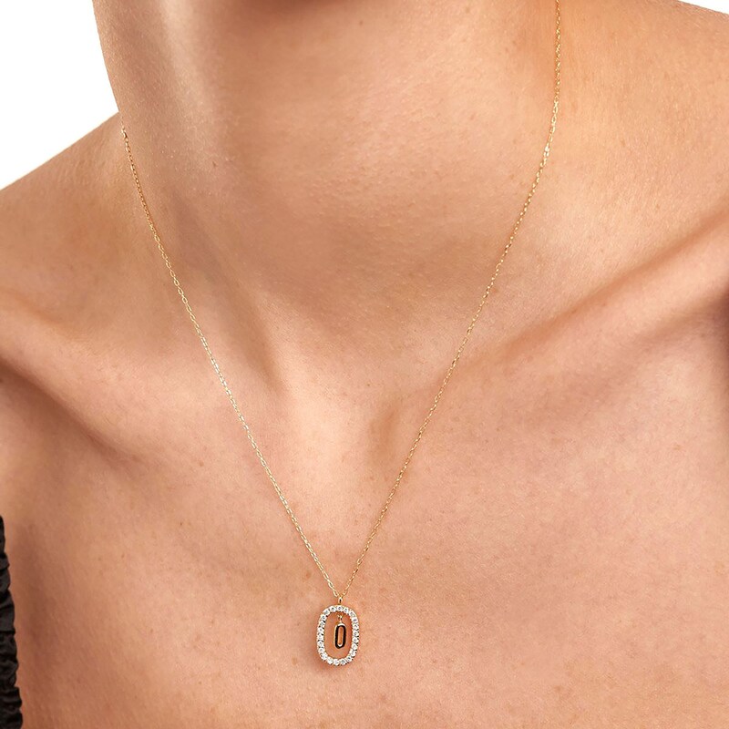 Main Image 4 of 1/4 CT. T.W. Lab-Grown Diamond Open Frame "O" Initial Pendant in 14K Gold - 19.5"