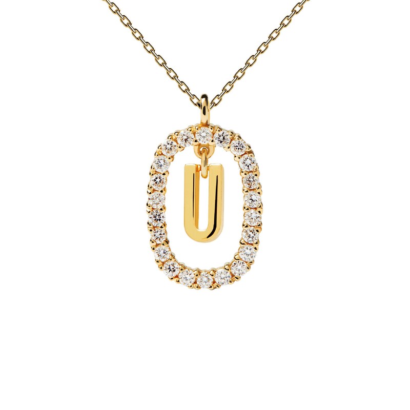 Main Image 3 of 1/4 CT. T.W. Lab-Grown Diamond Open Frame "U" Initial Pendant in 14K Gold - 19.5"