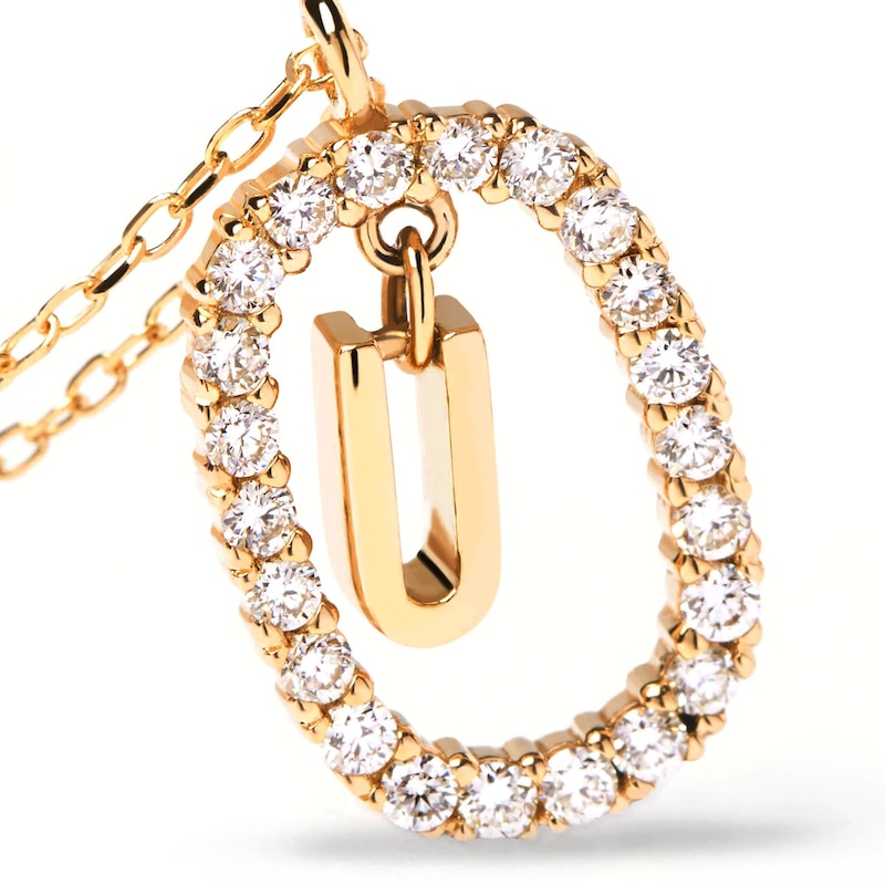 Main Image 4 of 1/4 CT. T.W. Lab-Grown Diamond Open Frame "U" Initial Pendant in 14K Gold - 19.5"