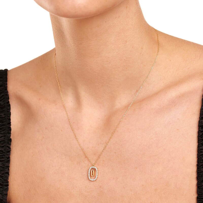 Main Image 5 of 1/4 CT. T.W. Lab-Grown Diamond Open Frame "U" Initial Pendant in 14K Gold - 19.5"