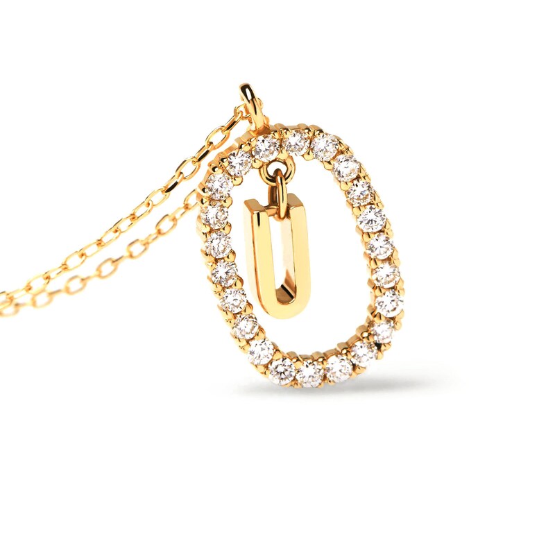 Main Image 6 of 1/4 CT. T.W. Lab-Grown Diamond Open Frame "U" Initial Pendant in 14K Gold - 19.5"