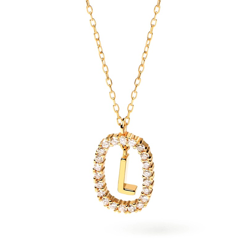 Main Image 1 of 1/4 CT. T.W. Lab-Grown Diamond Open Frame "L" Initial Pendant in 14K Gold - 19.5"