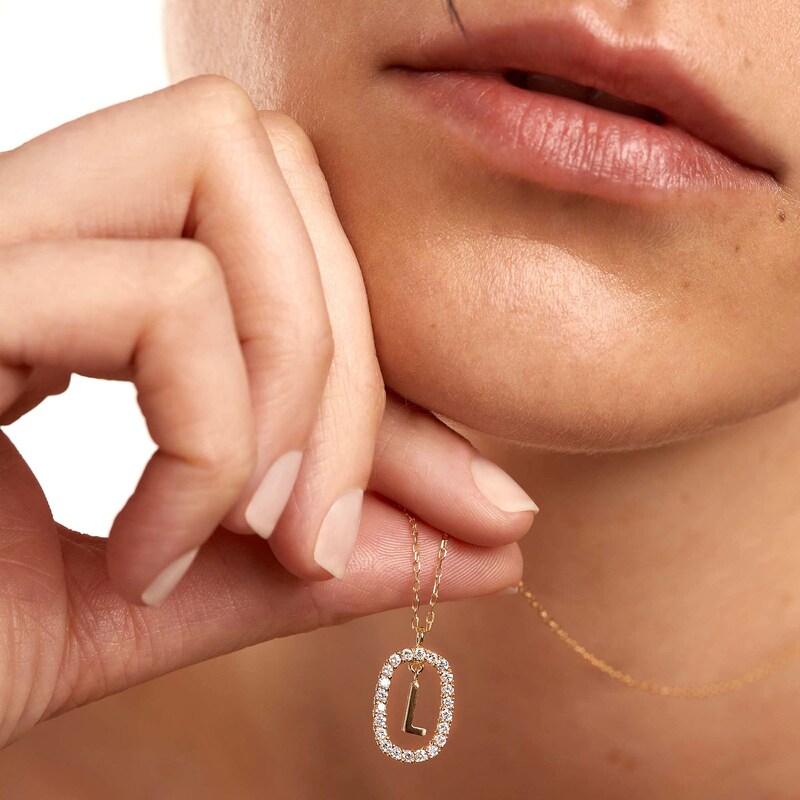 Main Image 6 of 1/4 CT. T.W. Lab-Grown Diamond Open Frame "L" Initial Pendant in 14K Gold - 19.5"