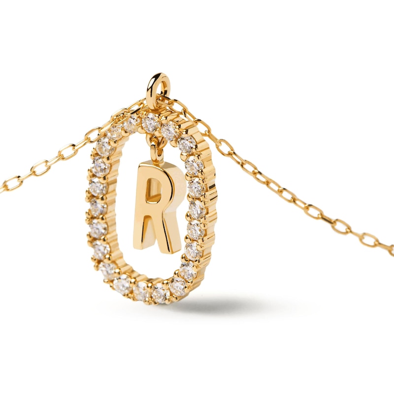 Main Image 6 of 1/4 CT. T.W. Lab-Grown Diamond Open Frame "R" Initial Pendant in 14K Gold - 19.5"