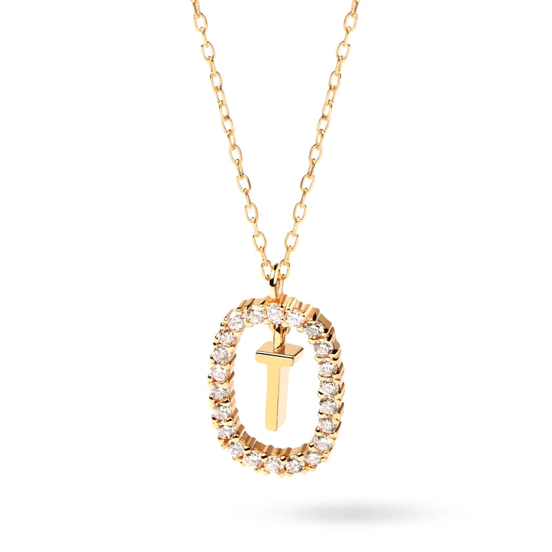 Main Image 1 of 1/4 CT. T.W. Lab-Grown Diamond Open Frame "T" Initial Pendant in 14K Gold - 19.5"