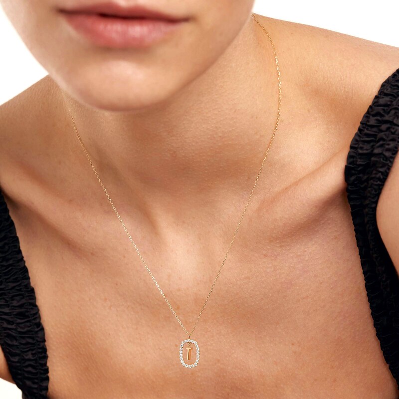 Main Image 2 of 1/4 CT. T.W. Lab-Grown Diamond Open Frame "T" Initial Pendant in 14K Gold - 19.5"