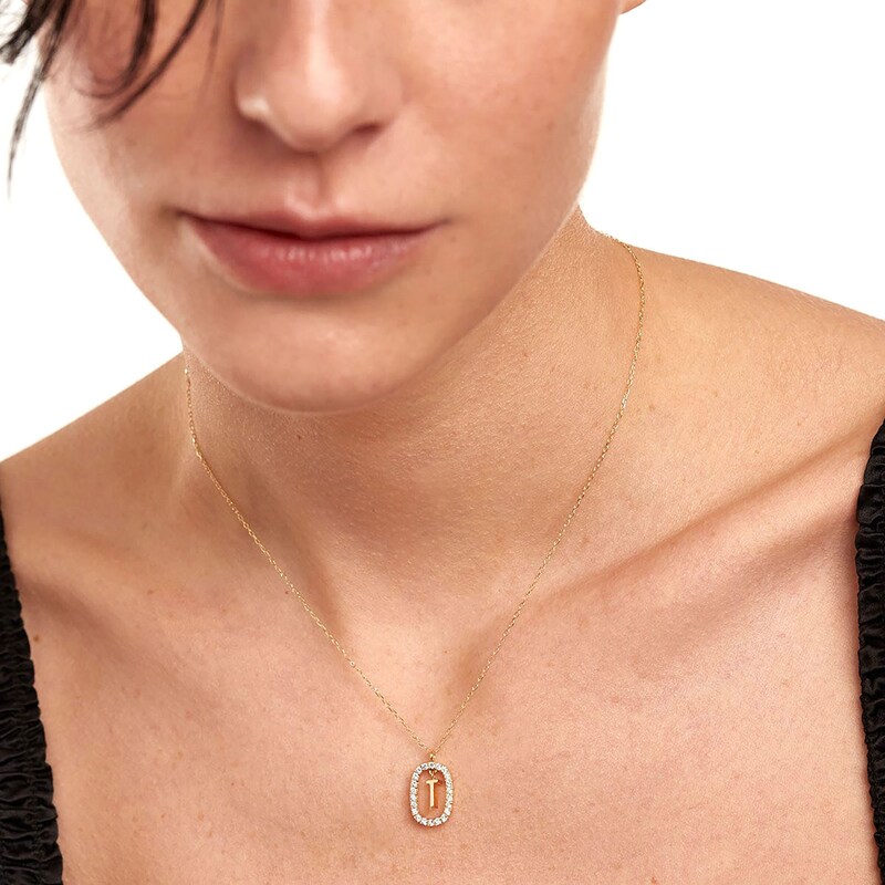 Main Image 3 of 1/4 CT. T.W. Lab-Grown Diamond Open Frame "T" Initial Pendant in 14K Gold - 19.5"