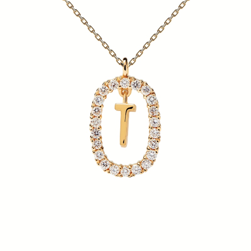 Main Image 5 of 1/4 CT. T.W. Lab-Grown Diamond Open Frame "T" Initial Pendant in 14K Gold - 19.5"