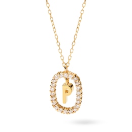 1/4 CT. T.W. Lab-Grown Diamond Open Frame "P" Initial Pendant in 14K Gold - 19.5"