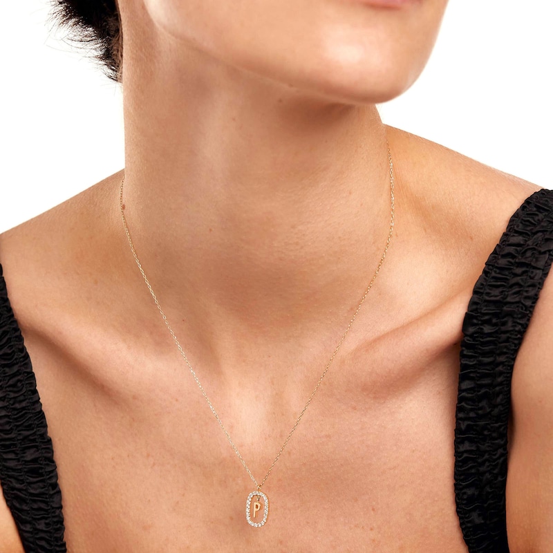 Main Image 5 of 1/4 CT. T.W. Lab-Grown Diamond Open Frame "P" Initial Pendant in 14K Gold - 19.5"