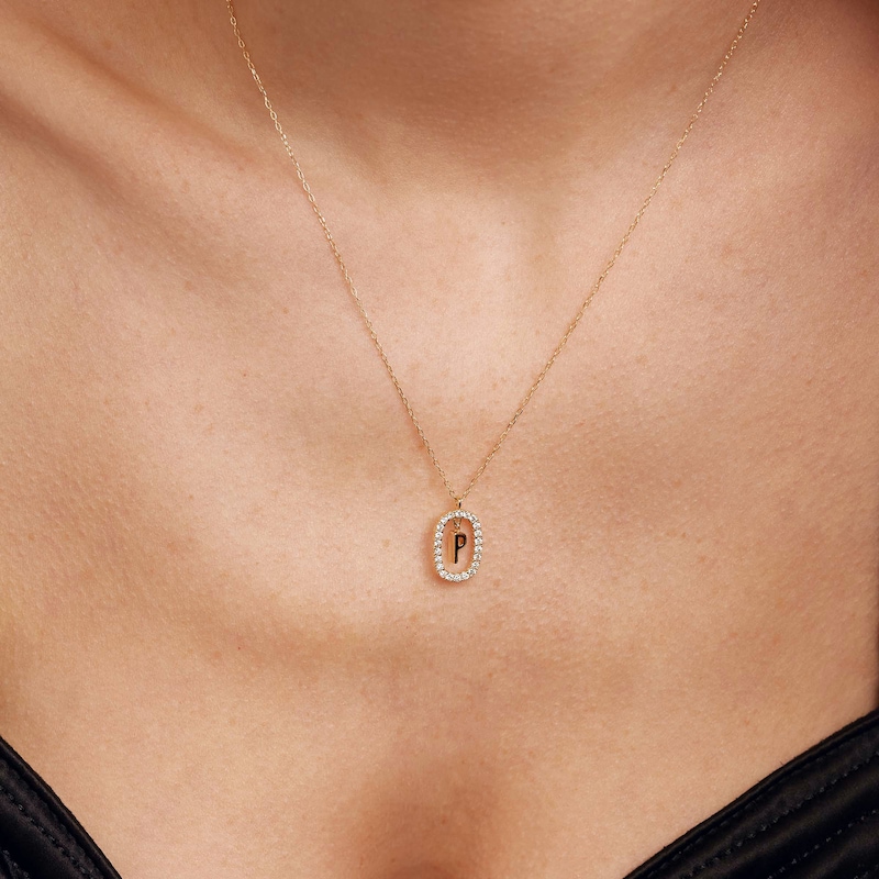 Main Image 6 of 1/4 CT. T.W. Lab-Grown Diamond Open Frame "P" Initial Pendant in 14K Gold - 19.5"