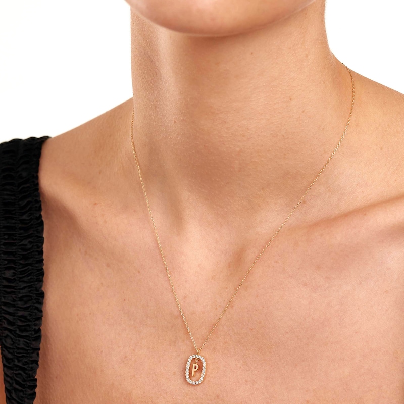 Main Image 8 of 1/4 CT. T.W. Lab-Grown Diamond Open Frame "P" Initial Pendant in 14K Gold - 19.5"