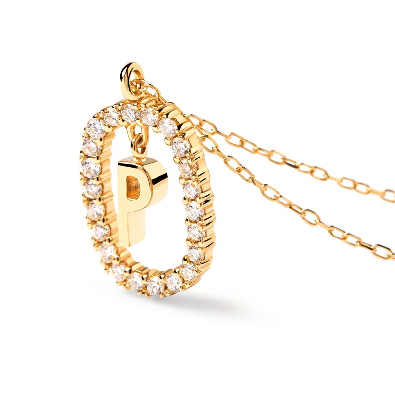 Main Image 9 of 1/4 CT. T.W. Lab-Grown Diamond Open Frame "P" Initial Pendant in 14K Gold - 19.5"