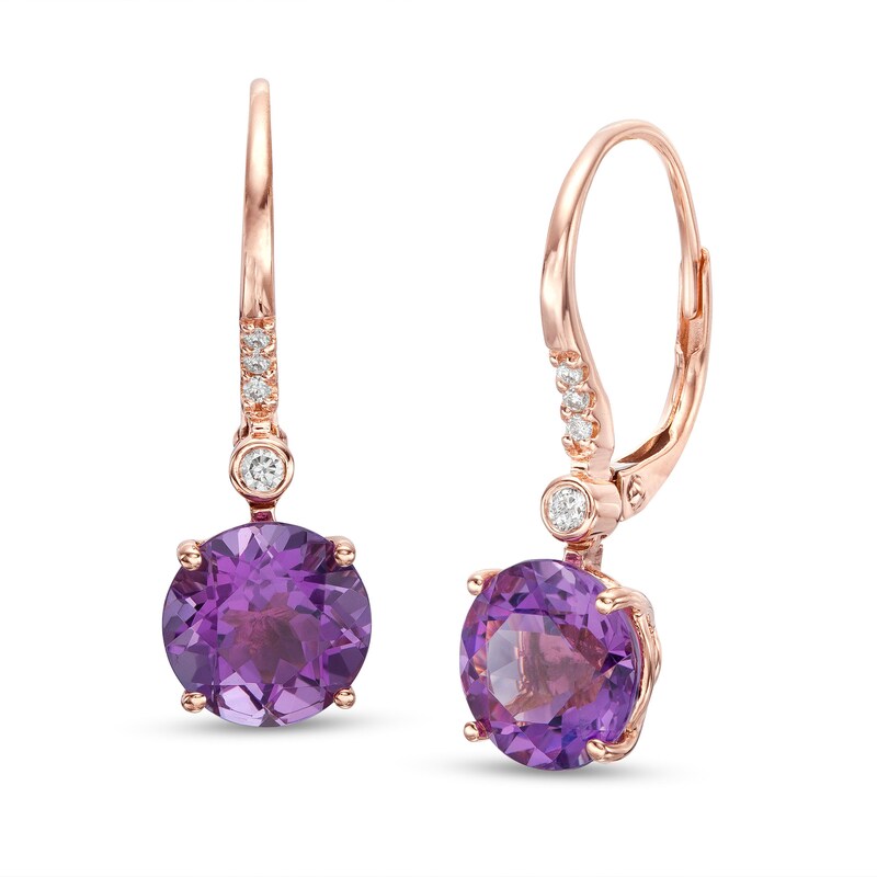 Main Image 1 of EFFY™ Collection Amethyst and 1/20 CT. T.W. Diamond Drop Earrings in 14K Rose Gold