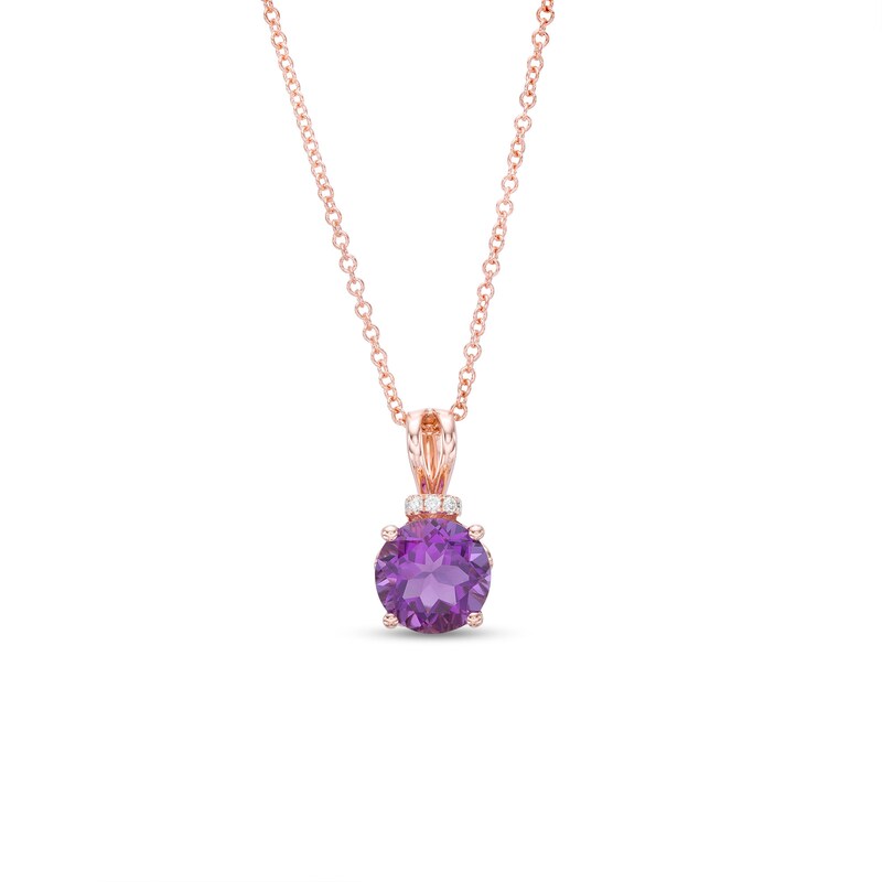 Main Image 1 of EFFY™ Collection 8.0mm Amethyst and Diamond Accent Pendant in 14K Rose Gold
