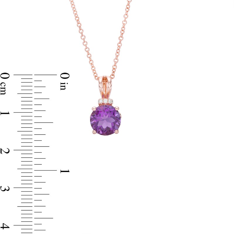 Main Image 2 of EFFY™ Collection 8.0mm Amethyst and Diamond Accent Pendant in 14K Rose Gold