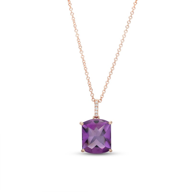 Main Image 1 of EFFY™ Collection Cushion-Cut Amethyst and Diamond Accent Pendant in 14K Rose Gold