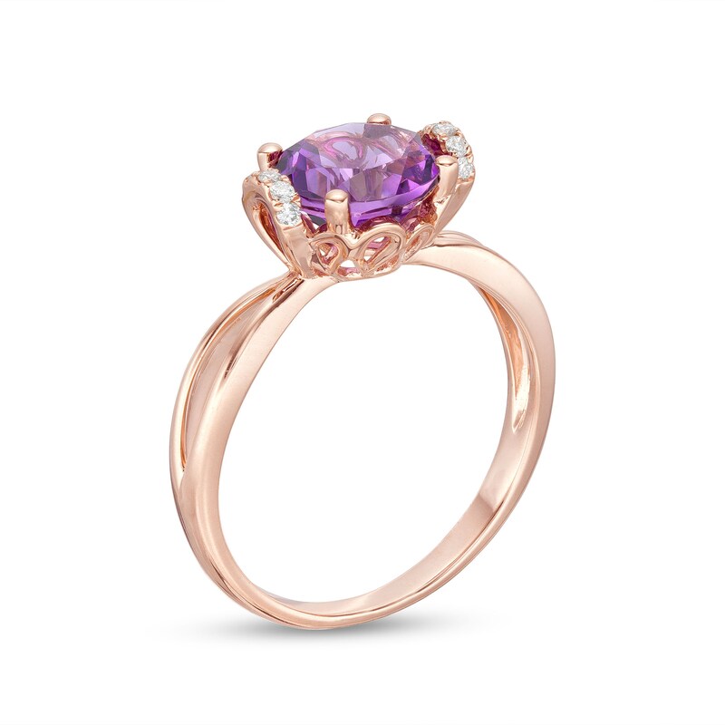 Main Image 2 of EFFY™ Collection 8.0mm Amethyst and 1/20 CT. T.W. Diamond Collar Split Shank Ring in 14K Rose Gold