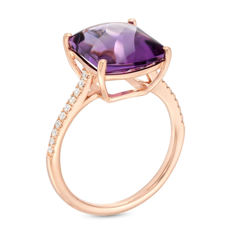 Main Image 3 of EFFY™ Collection Cushion-Cut Amethyst and 1/10 CT. T.W. Diamond Ring in 14K Rose Gold