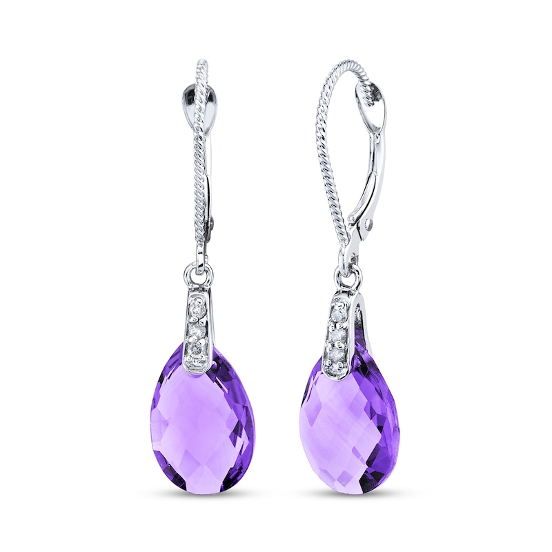 Pear-Shaped Faceted Amethyst and 1/20 CT. T.W. Diamond Rope Drop Earrings in 14K White Gold