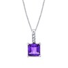 Thumbnail Image 1 of 7.0mm Princess-Cut Amethyst and 1/20 CT. T.W. Diamond Drop Pendant in 14K White Gold