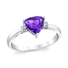 Thumbnail Image 0 of 7.0mm Trillion-Cut Amethyst and 1/20 CT. T.W. Diamond Ring in 14K White Gold