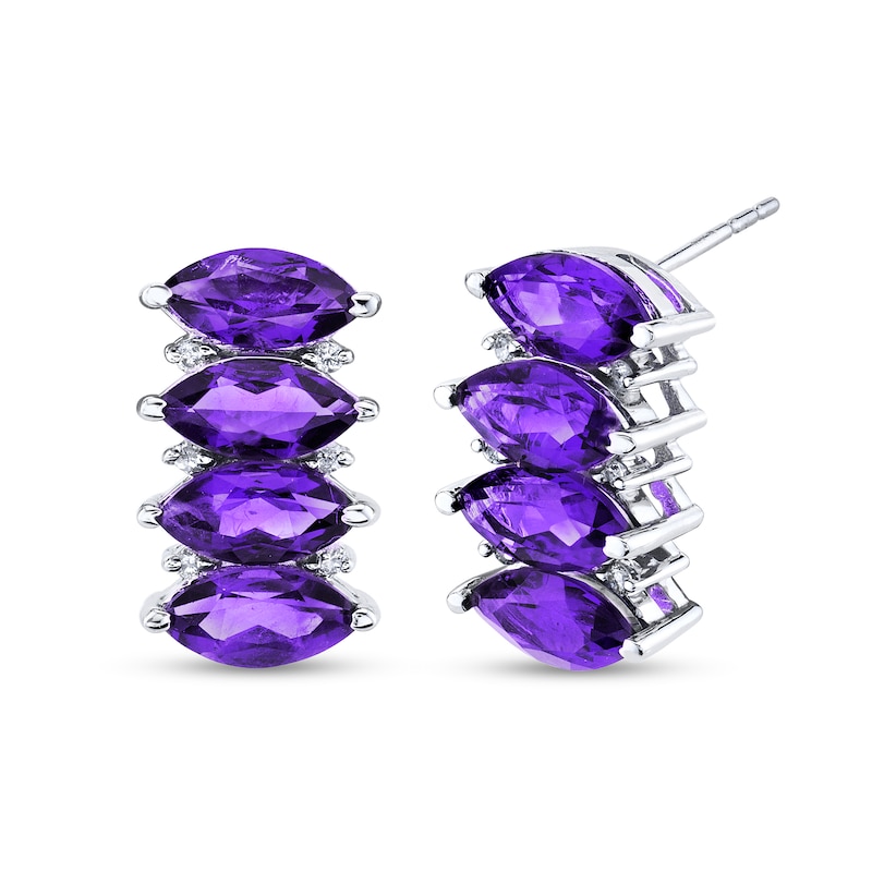 Main Image 1 of Marquise Amethyst and 1/10 CT. T.W. Diamond Four Stone Drop Earrings in 14K White Gold