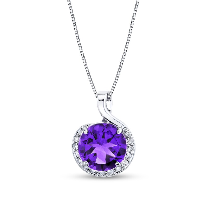 Main Image 1 of 10.0mm Amethyst and 1/6 CT. T.W. Diamond Swirl Frame Pendant in 14K White Gold
