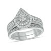 Thumbnail Image 1 of 1/2 CT. T.W. Pear-Shaped Multi-Diamond Double Frame Vintage-Style Bridal Set in Sterling Silver