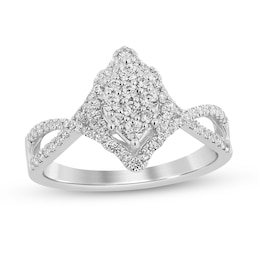 1/2 CT. T.W. Marquise-Shaped Multi-Diamond Frame Twist Shank Engagement Ring in 14K White Gold (I/I2)