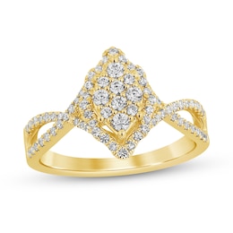 1/2 CT. T.W. Marquise-Shaped Multi-Diamond Frame Twist Shank Engagement Ring in 14K Gold (I/I2)