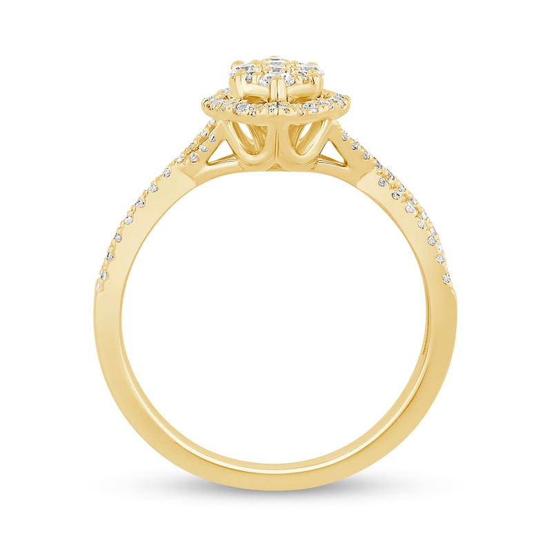 Main Image 3 of 1/2 CT. T.W. Marquise-Shaped Multi-Diamond Frame Twist Shank Engagement Ring in 14K Gold (I/I2)