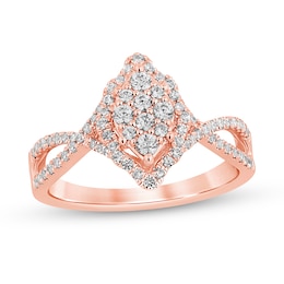 1/2 CT. T.W. Marquise-Shaped Multi-Diamond Frame Twist Shank Engagement Ring in 14K Rose Gold (I/I2)